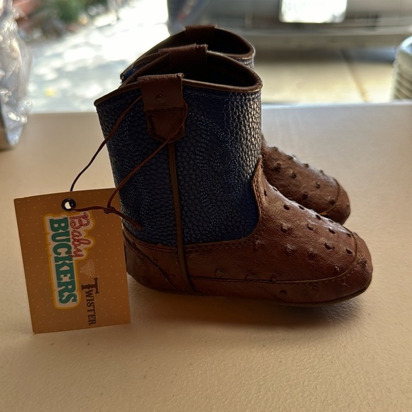 Twister – Western Infant Faux Ostrich Booties ( Blue ) Size 1-2 - Picture 1 of 7